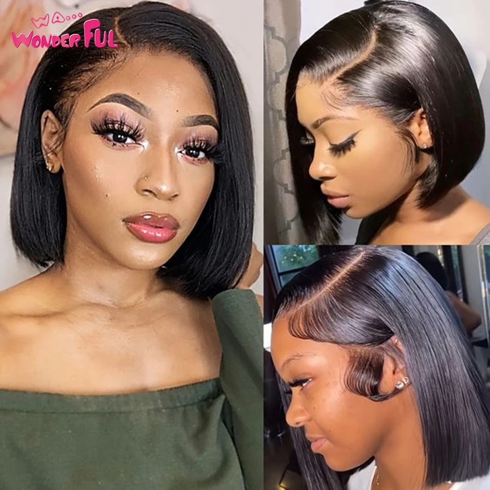 

Wonderful Brazilian Remy Hair 1B# Straight Short Bob Human Hair Wigs 99J# Red Side Part Lace Wig For Black Women