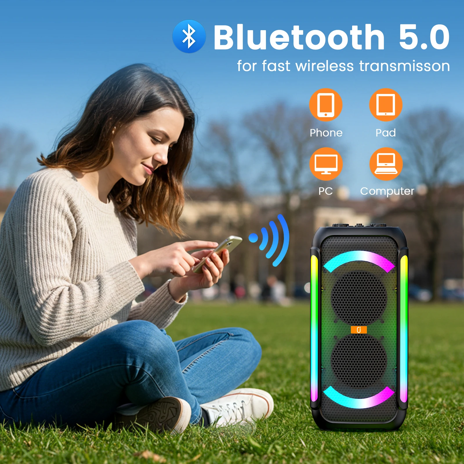 

Динамик для караоке с двумя беспроводными микрофонами, портативный Bluetooth, совместимый с USB/TF/AUX, идеально подходит для вечеринок и встреч