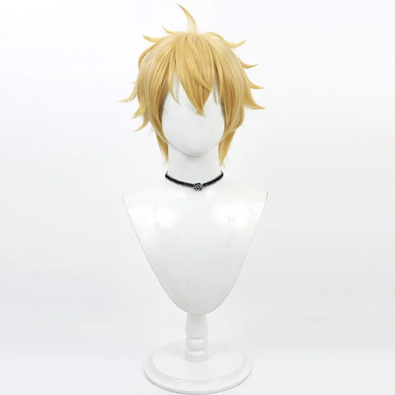 Peluca de cosplay Bofurin Boy Yukii Akihiko, parte superior provocada con estilo puntiagudo amarillo, en stock