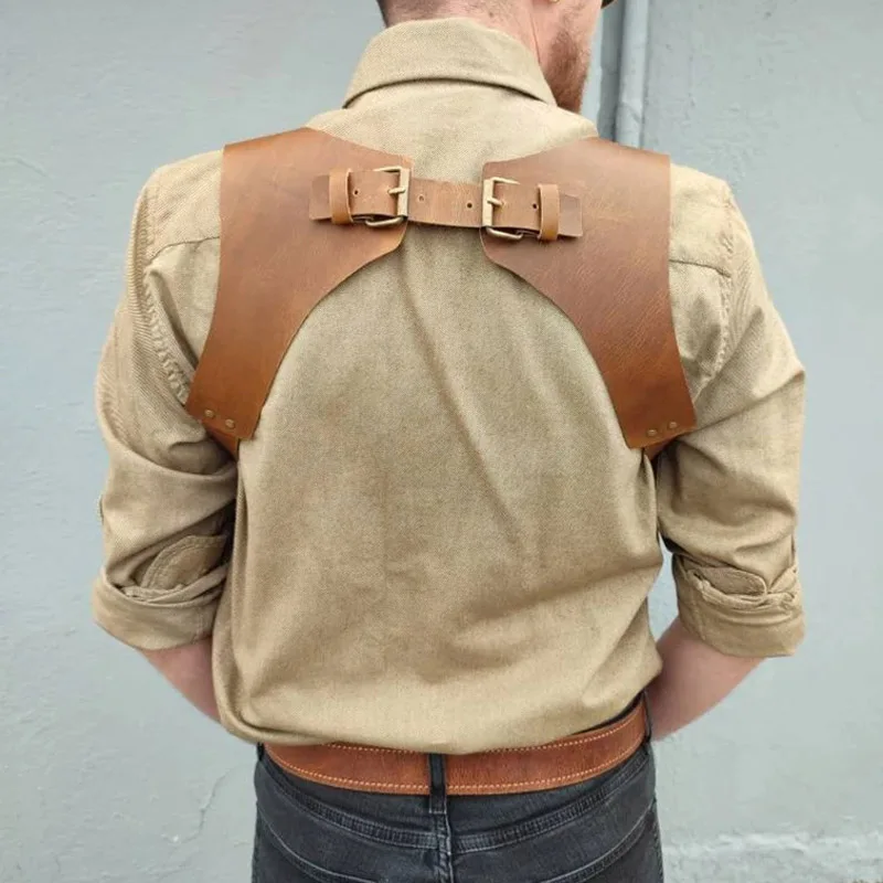 中世スチームパンクレトロレザーサスペンダー男性ショルダーハーネスベルトゴシックパンク胸筋ジーンズストラップブレースコスプレ衣装