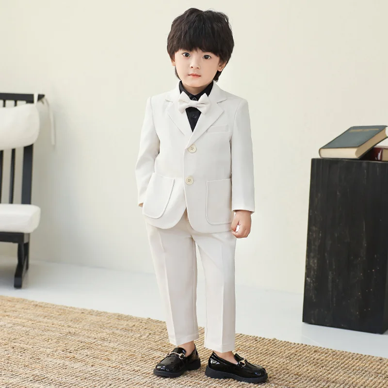 Children Champagne Luxurious Birthday Dress Flower Boys Evening Party Performance Photograph Suit Kids Piano Wedding Prom Set