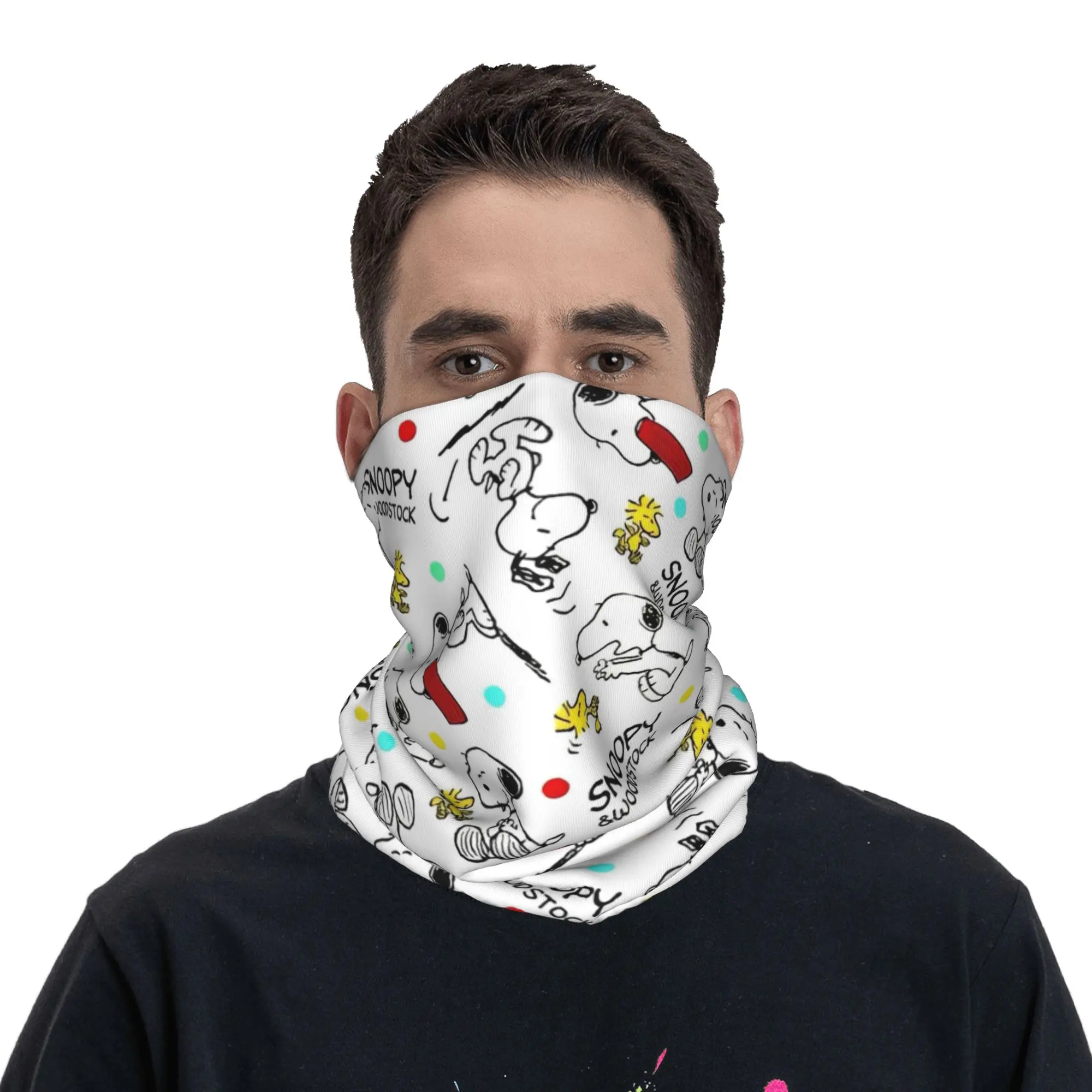 Snoopys Woodstock Bandana Neck Gaiter Printed Cartoon Mask Scarf Multifunctional Headband Outdoor Sports Unisex Adult Windproof