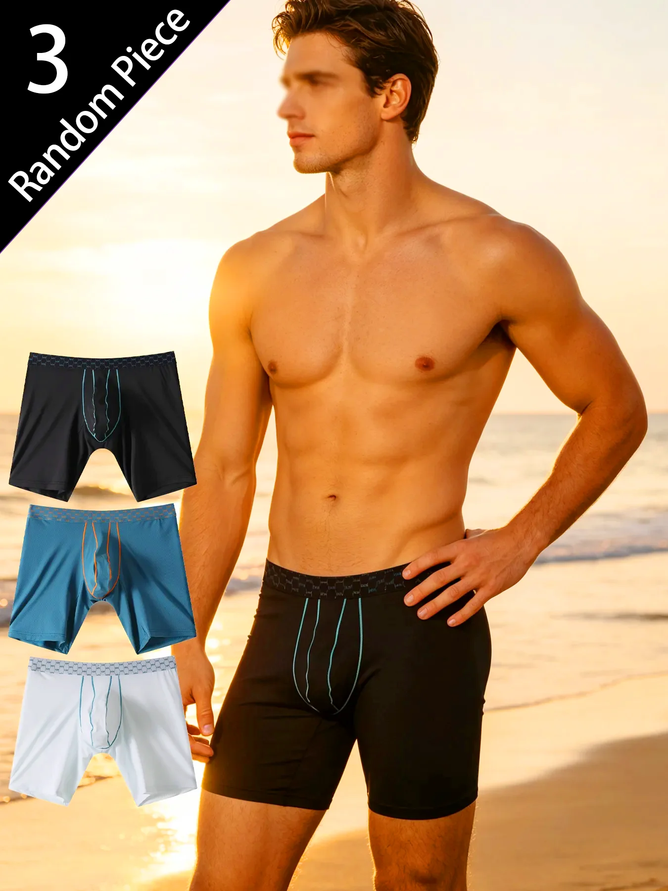 3PCS Men's Color Block Boxers, Mid Rise Anti-Chafing Fit, Comfort Plus Size, Random Colors Underwear Multipack
