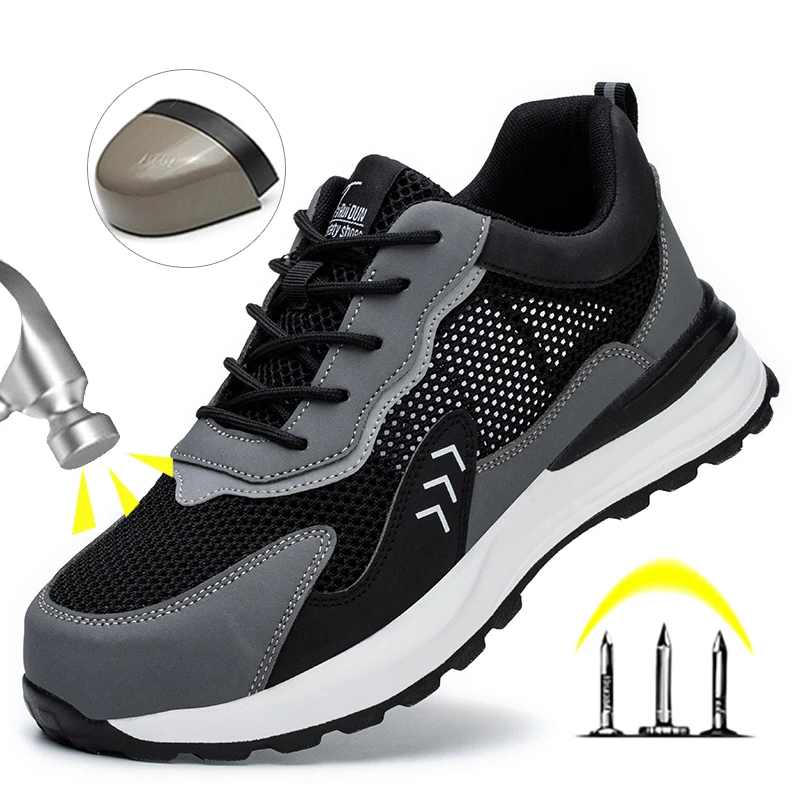 Summer Work Shoes Men Safety Shoes With Steel Toe Breathable Lightweight Work Sneakers Anti Smash Anti-puncture Safety Boots Men