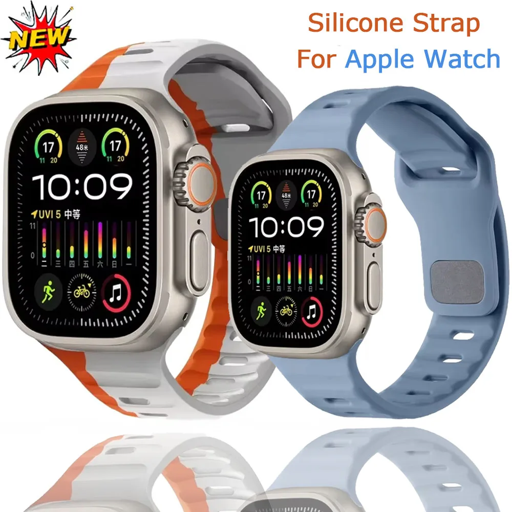 Silicone Strap For Apple Watch Ultra 10 49mm 46mm 42mm Soft Breathable Waterproof Wristband iWatch 9 8 7 6 5 4 SE 41/45/44/40mm