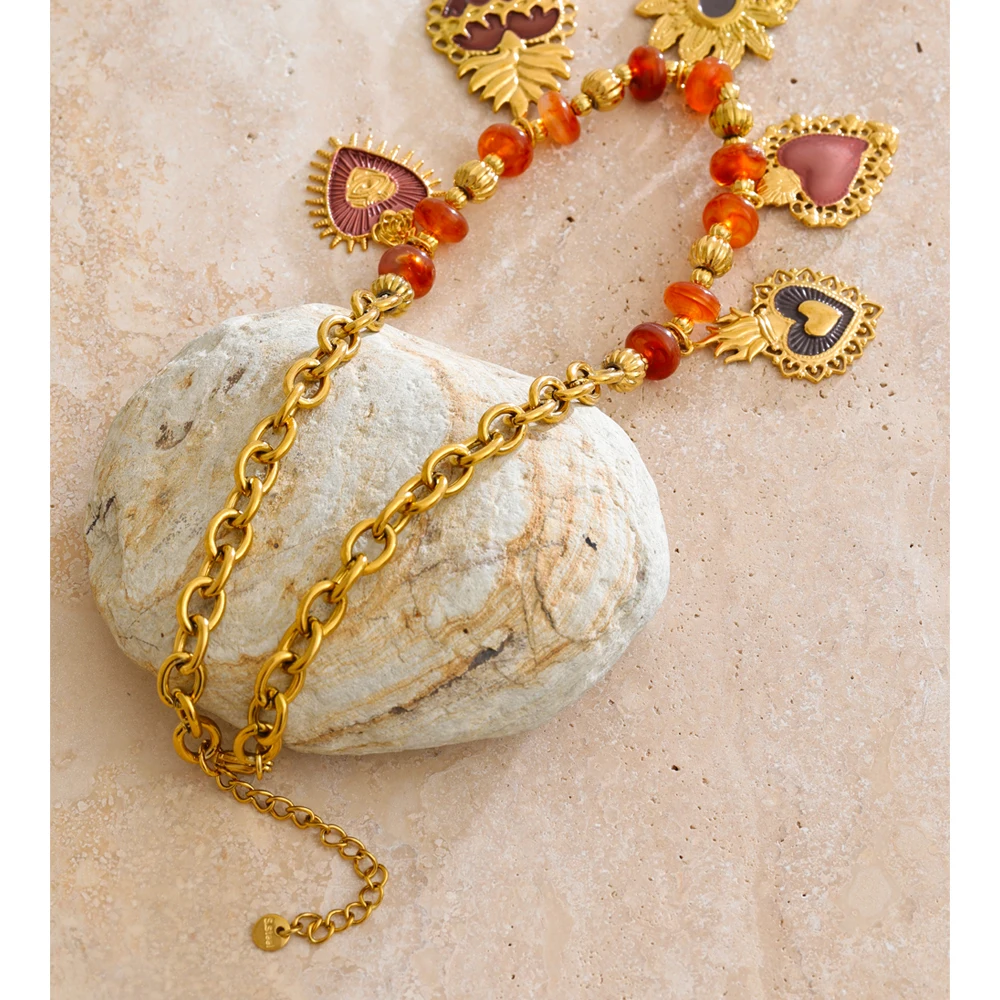 Yhpup الساحرة الطلاء القلب الموضة العصرية قلادة قلادة 2025 الوافدين الجدد خرز من الفولاذ المقاوم للصدأ سلسلة مجوهرات مميزة