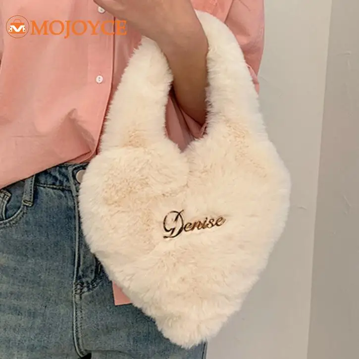 Euro-America Fashion Women Heart Shaped Crossbody Bag Winter Luxury Designer Plush Sling Satchel Soft Fluffy Ladies Shoulder Bag