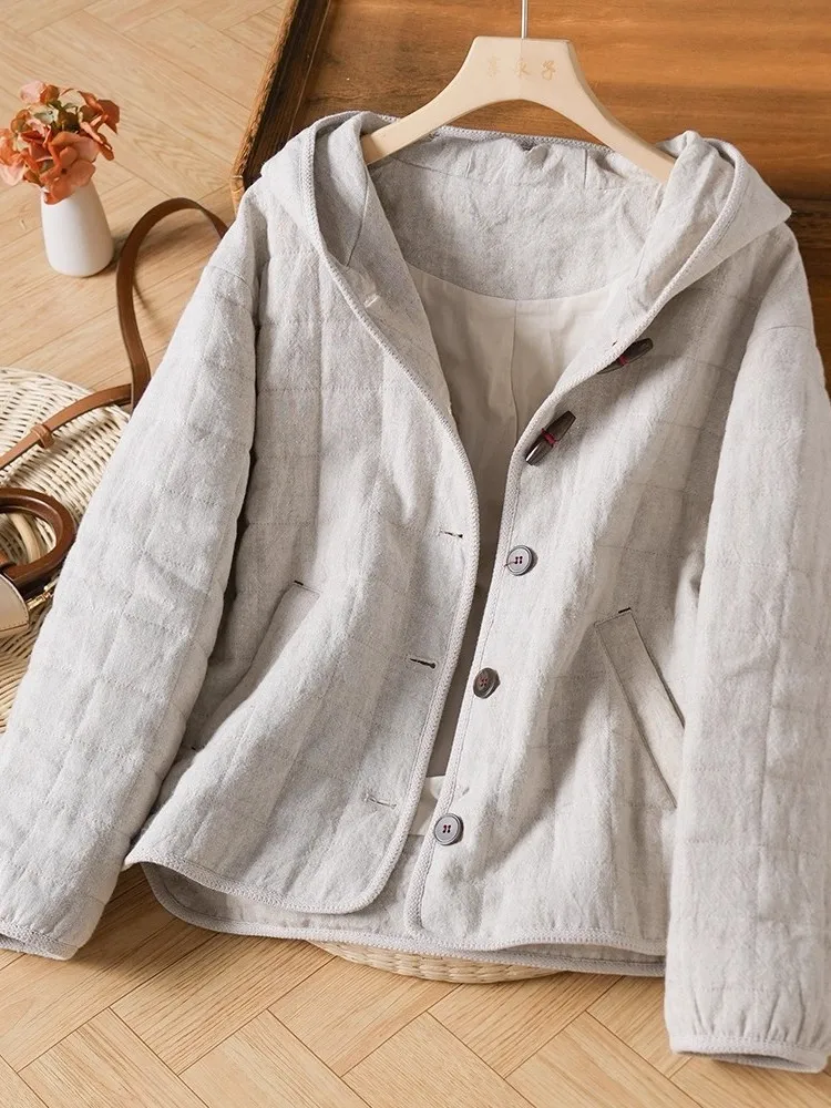 

New Chinese Sle Lightweight Cotton Jaet ort Coat Women's Autumn Winter Loose Thiened Warm Button up Top