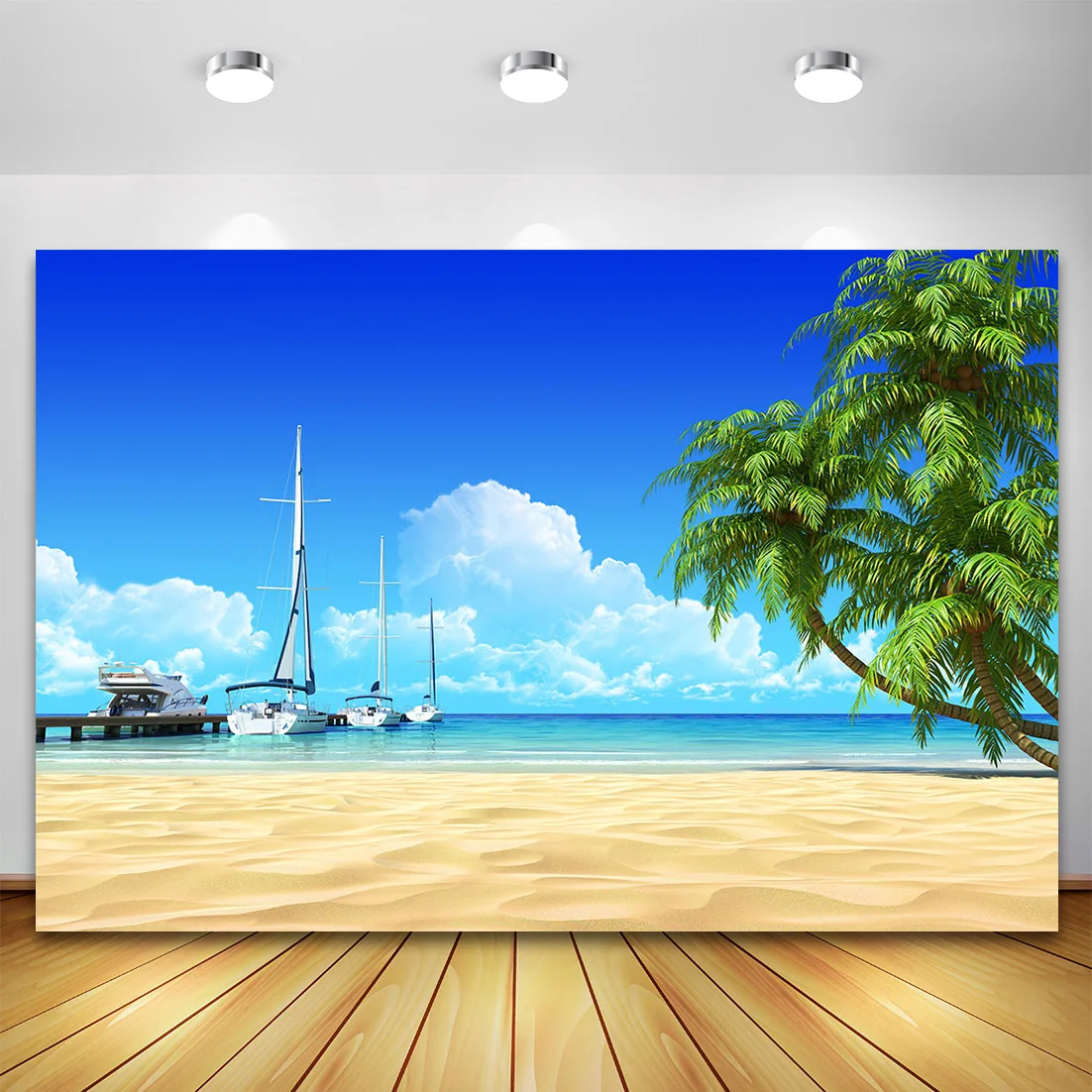 Summer Beach Tropical Coconut Tree Backdrop for Photography Blue Ocean Hawaii Photo Background Holiday Party Decor Photopone