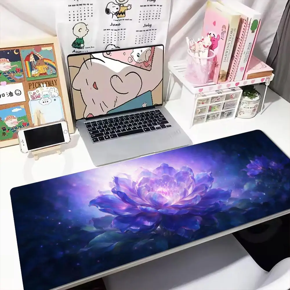Fantasy Floral XXL Mouse Pad Luminous Peony Cosmic Rose Sparkle Flower Deskmat Non-Slip Rubber Gaming Keyboard Mouse Mat