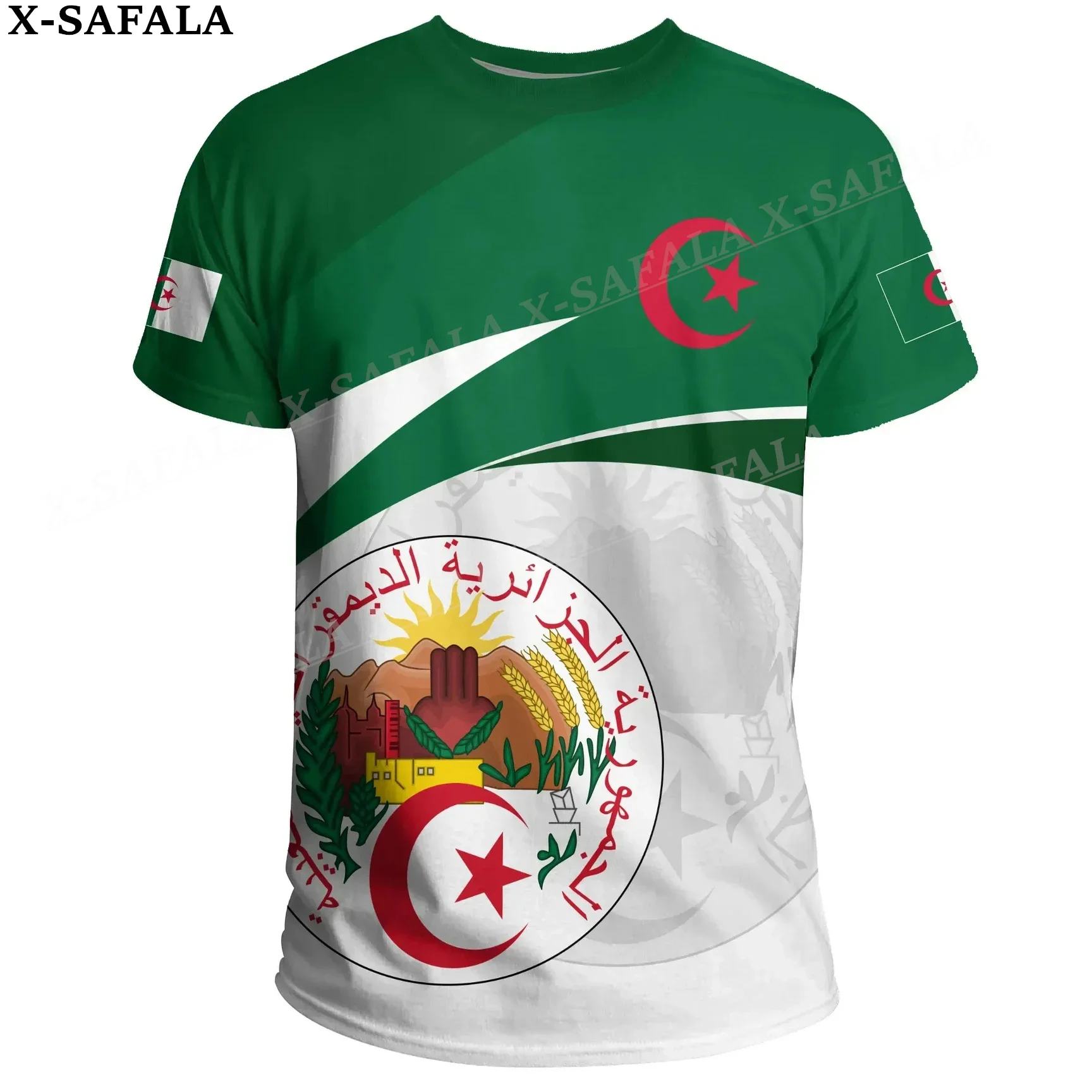 CUSTOM Name ALGERIA  Coat Of Arms 3D Print Mesh Fiber T-Shirt Top Summer Tee Men Streetwear Shorts Sleeve Sport Casual Clothing