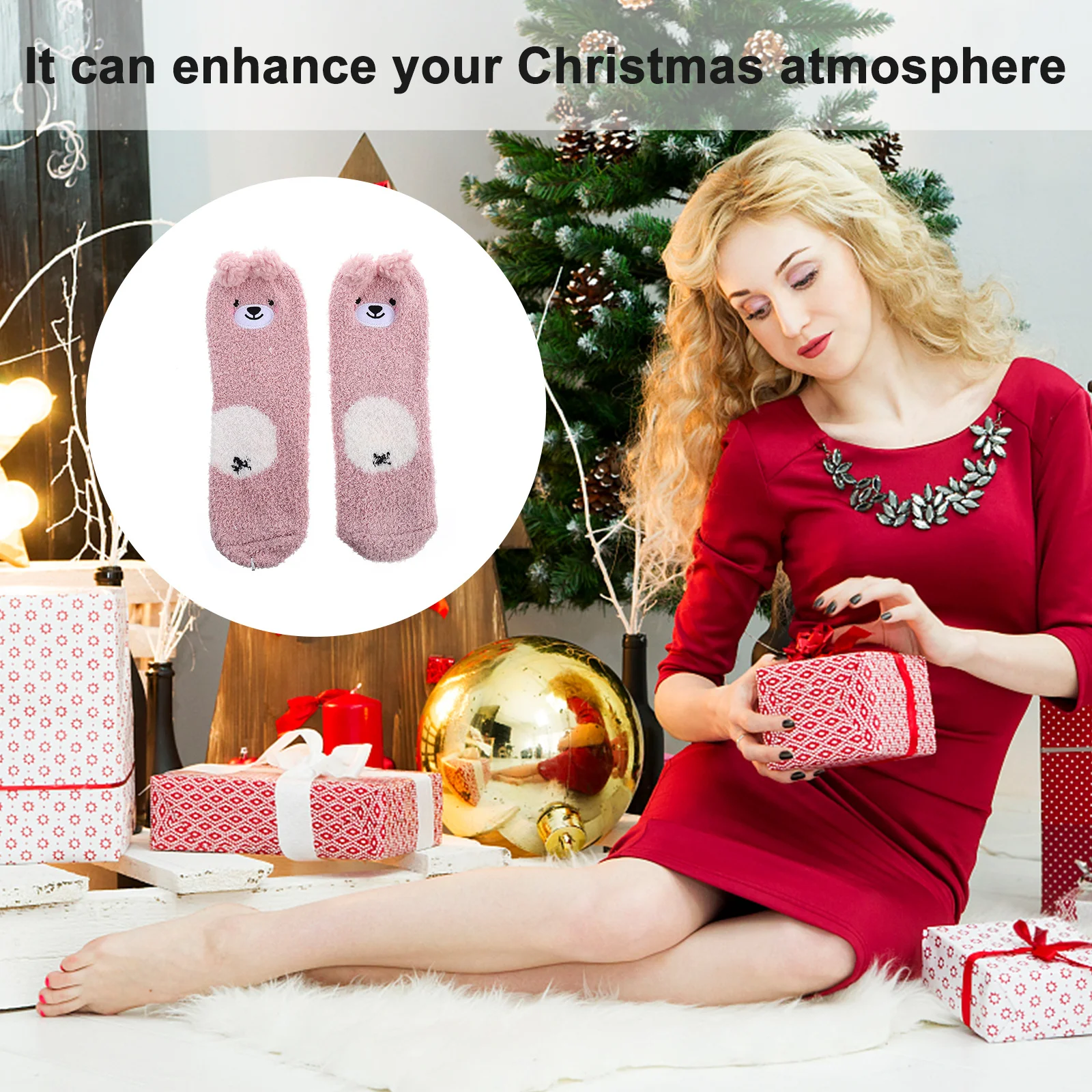 

1 Pair Coral Fleece Stockings Thick Warm Winter Comfortable Sleep Socks Holiday Festive Cartoon Design Cozy Household Socks Kids