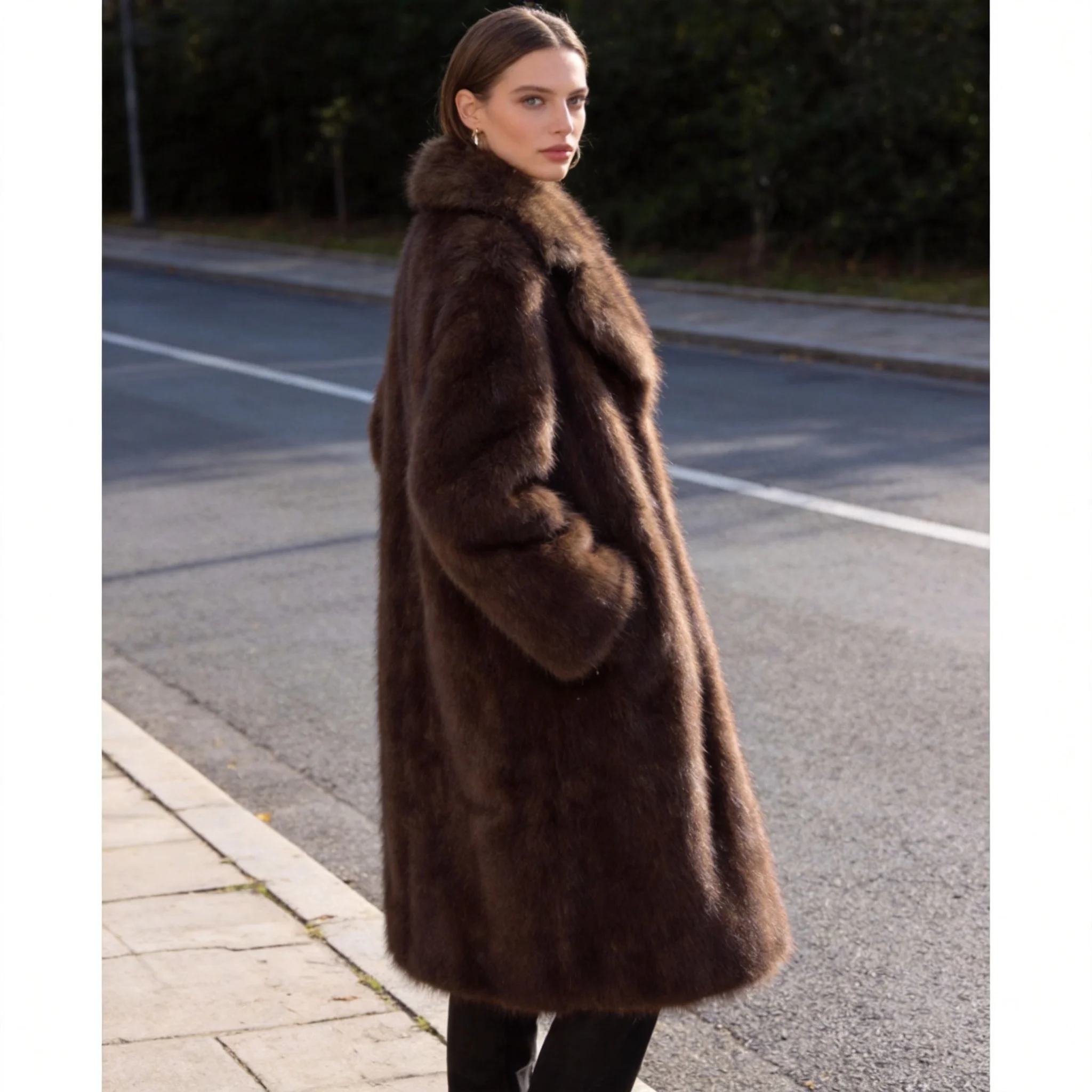 

Winter Faux Fur Coat Female Oversized Fox Fur Overcoat Long Style Turndown Collar Fluffy Coats Warm Streetwear Outerwear