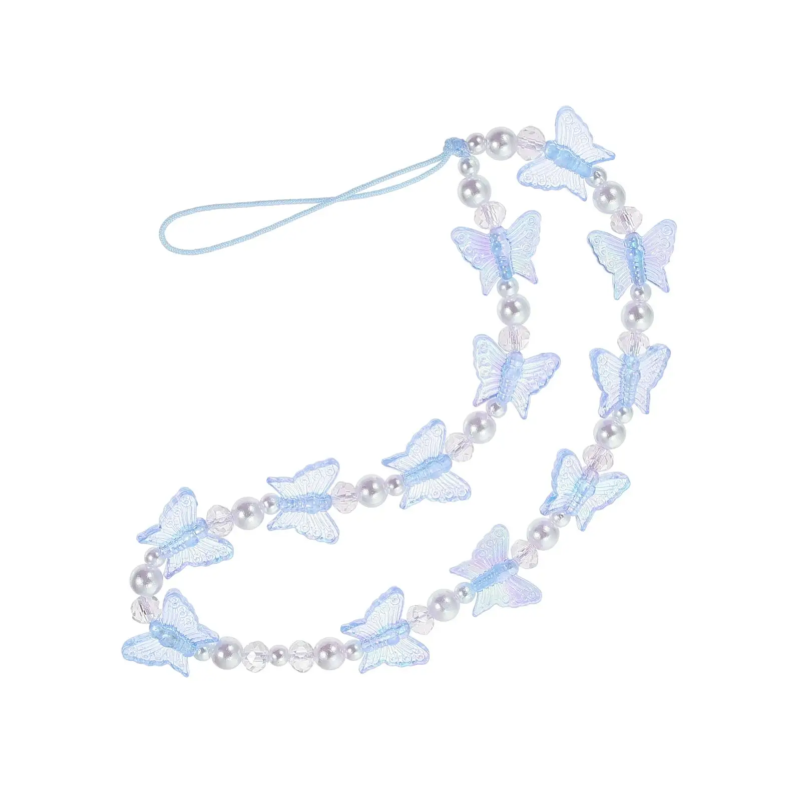 

Crystal Butterfly Phone Chain Pearl Decor Pink Cellphone Strap Charms nament Durable Anti Lost Wristbands Lanyard Lightweight