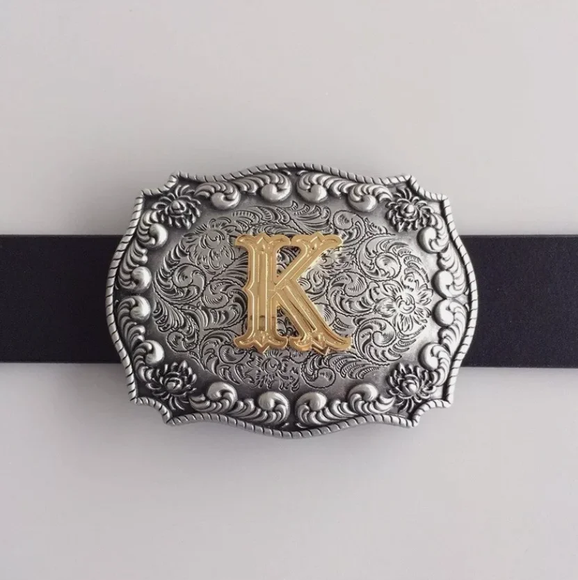 Hebilla de cinturón con inicial K para hombre, de aleación de zinc pesada fundida por CNC, hebilla de repuesto de metal compatible con cinturones de cuero de 38 mm de ancho, accesorio de cinturón personalizado con inicial para vaqueros.