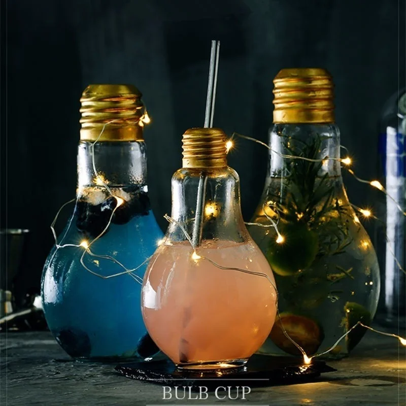 Unique Creative Lamp Bulb Globe Tail Cup Bar Club Juice Wine Glass Student Portable Juiceglass Bicchieri Vetro Vaso Plegable