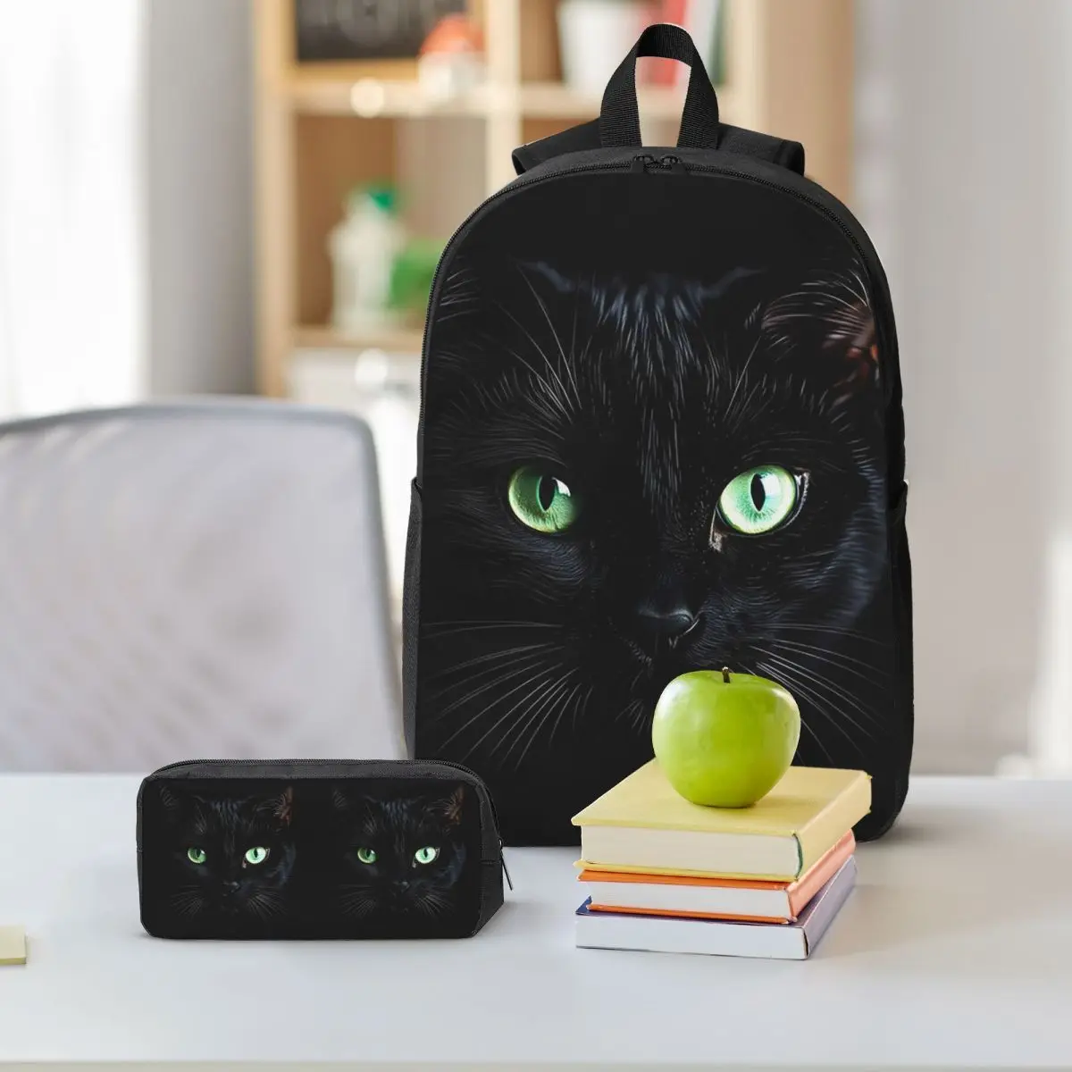 Black Cat In A Black Dark Background Backpack Boys Girls BookBag School Bag Shoulder Bags 3ps Insulated Lunch Bag Pencil Case