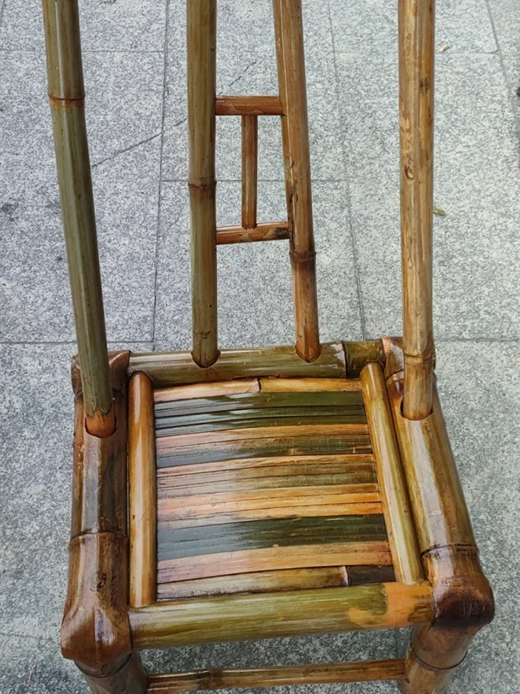 Old-Fashioned Vintage Bamboo Chair Backrest Handmade Balcony Recliner Rural Stove Tea Cooking with Bamboo Woven Home Courtyard