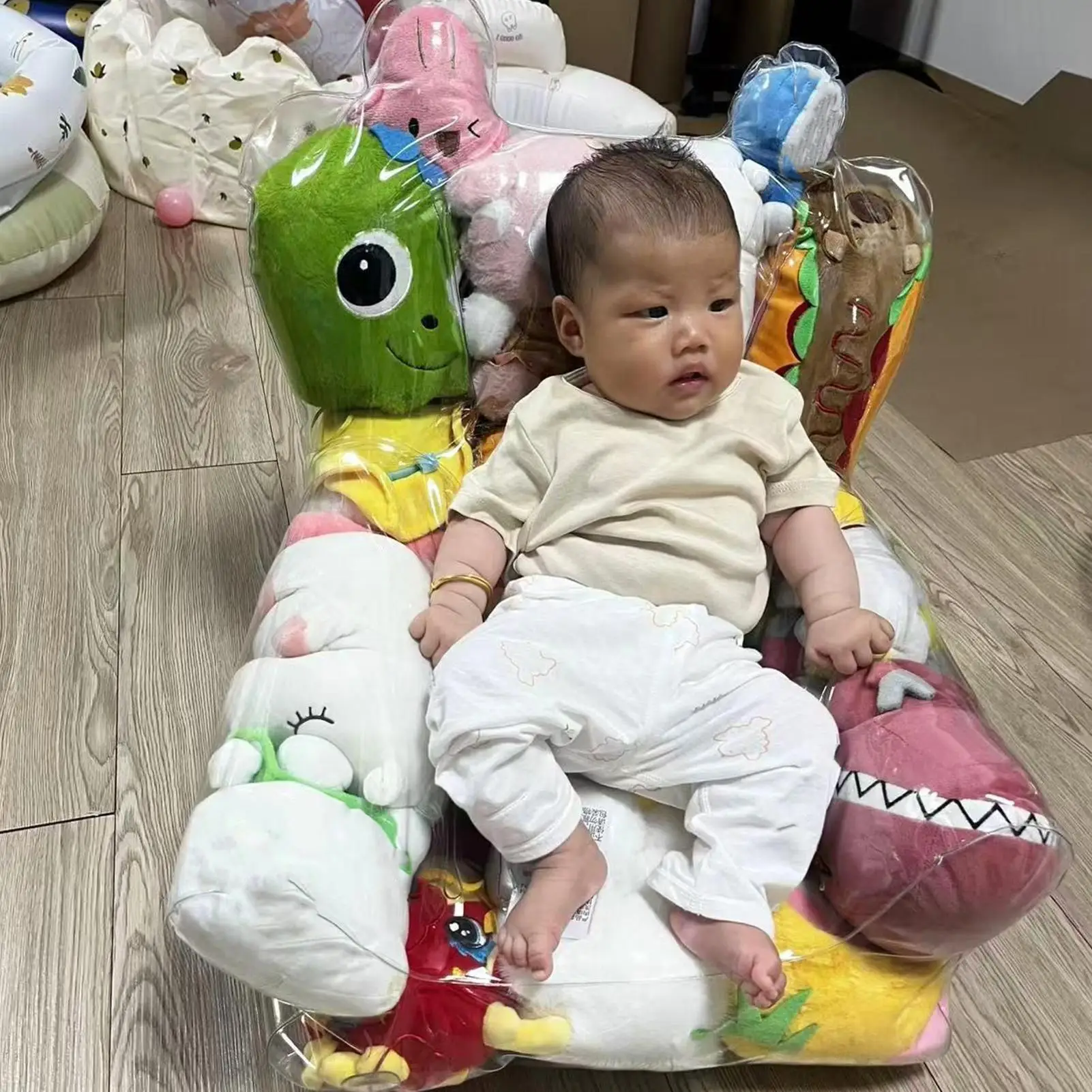 غطاء كرسي تخزين ألعاب قطيفة شفافة للأطفال مع سحاب سعة مقاومة للماء أكياس تخزين الدمى الكبيرة