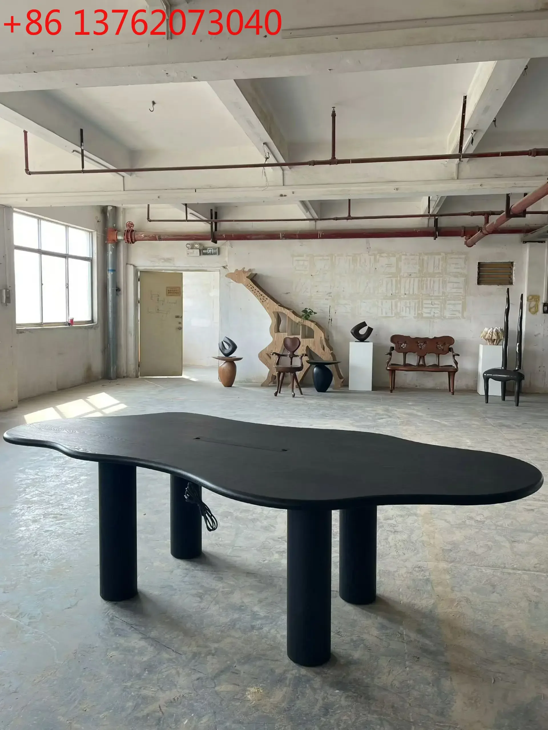 

02Nordic cream wabi style solid wood dining table, irregular designer tea table black creative