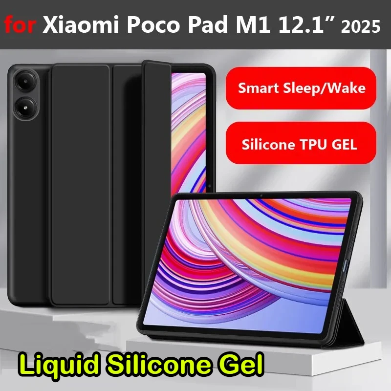 Étui pour Xiaomi Poco Pad M1 2025 12,1 pouces X1 8/7/6/5 Pro 11,2 11 Redmi K Pad 2 Pro 8,8 Housse officielle en silicone liquide PU avec support