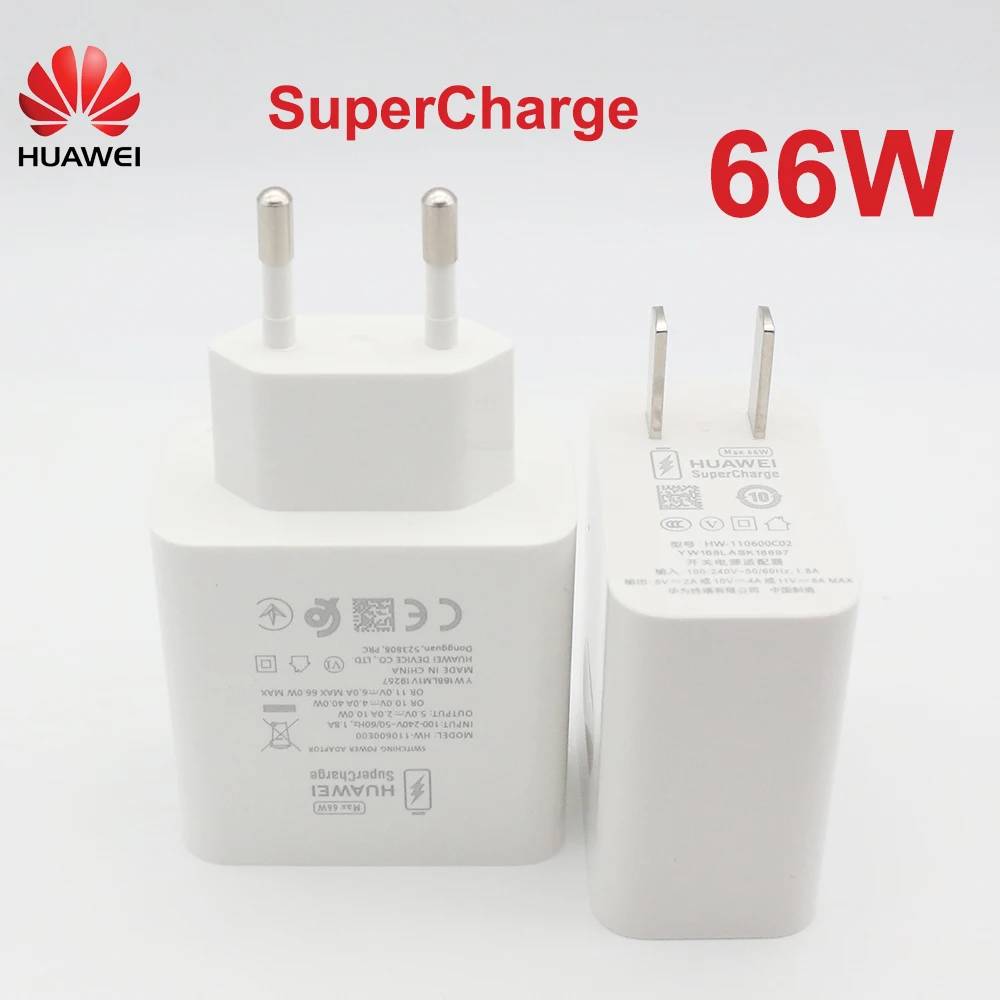 Original Huawei 66W SuperCharger EU US Power Adapter Quick Charger 6A Type C Cable for Mate40 30 P40 P30 Pro Nova8 Se P30 P40