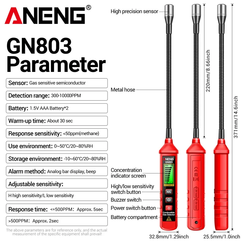 Imagem -06 - Detector de Vazamento de Gás Portátil Testadores de Gás Combustível Analisador de Concentração de Gás Portátil Ferramentas de Vazamento de Medidor Metano Aneng-gn803