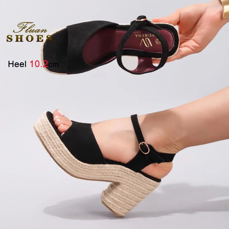 

2025 босоножки на танкетке из пеньковой веревки на толстой подошве, женские повседневные босоножки на грубом каблуке, модные универсальные женские летние туфли на высоком каблуке
