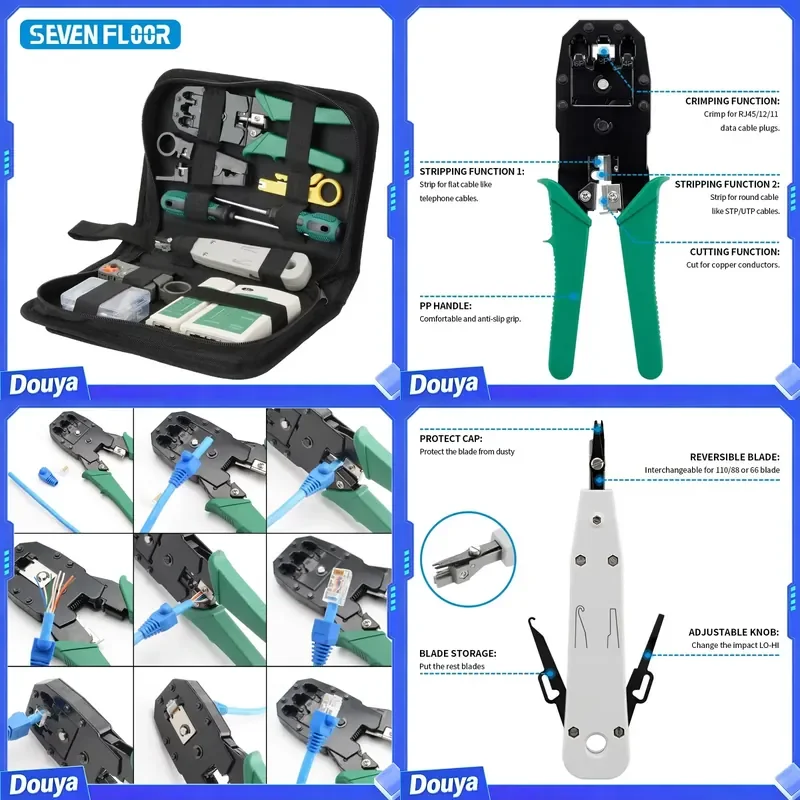 RJ45 RJ11 RJ12 Computer Network Repair Tool Kit LAN Cable Tester Wire Cutter Screwdriver Pliers Crimping Maintenance Tool Set