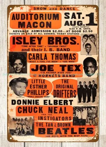 1964 Isley Bros, Drifters Auditorium Macon Concert Poster metal tin sign