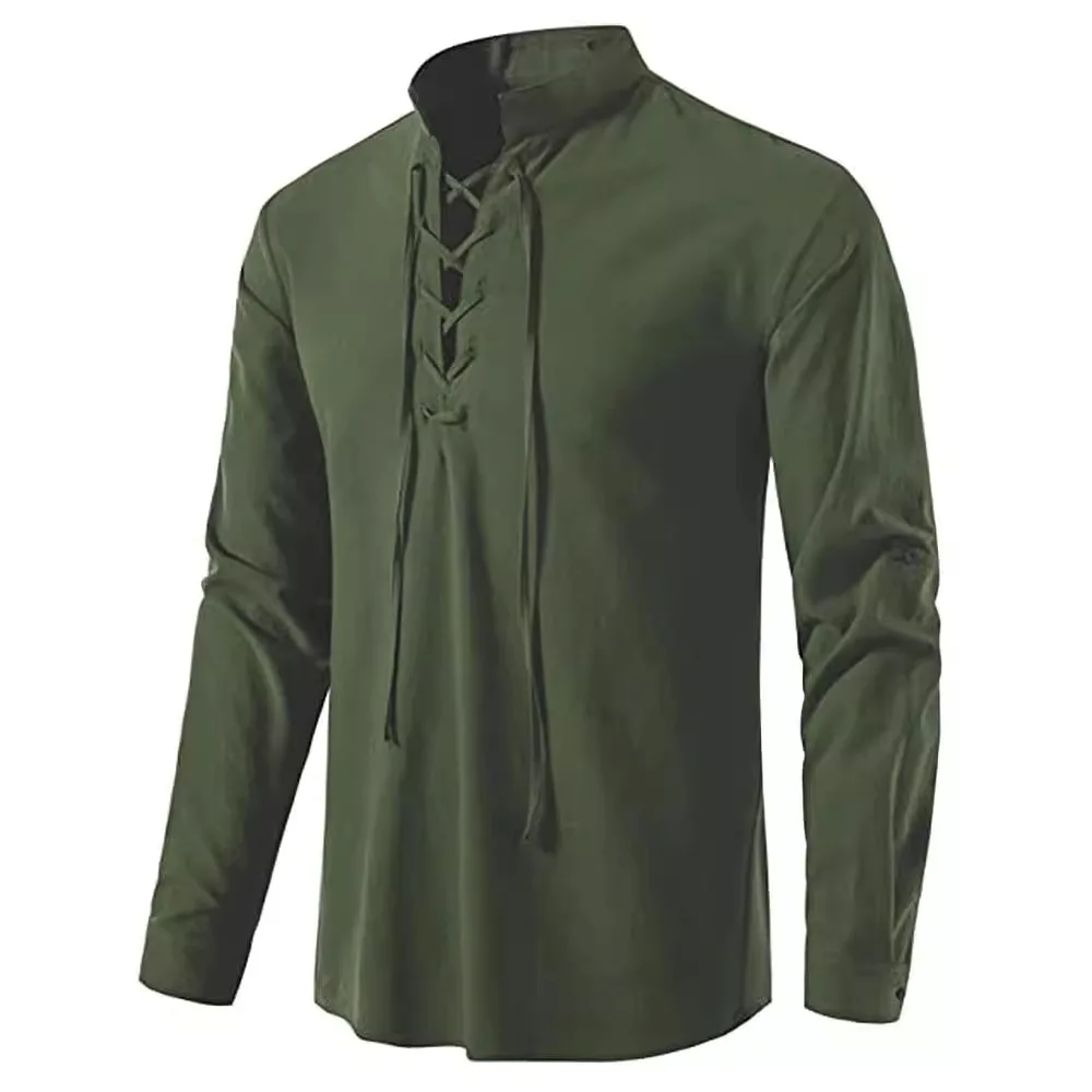 

Men's Henry irt Long Sve Printed Loose Fit Linen loween Tops Spor Thin Summer Casual M Faion Pure Color