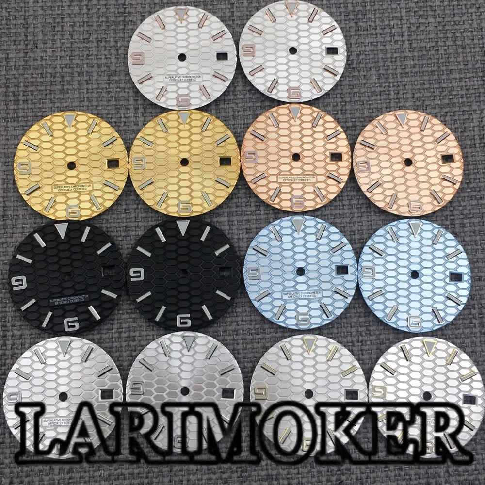 

LARIMOKER 29MM horizontal striped calendar green luminous watch dial with watch hand fit NH35 automatic movement accessories