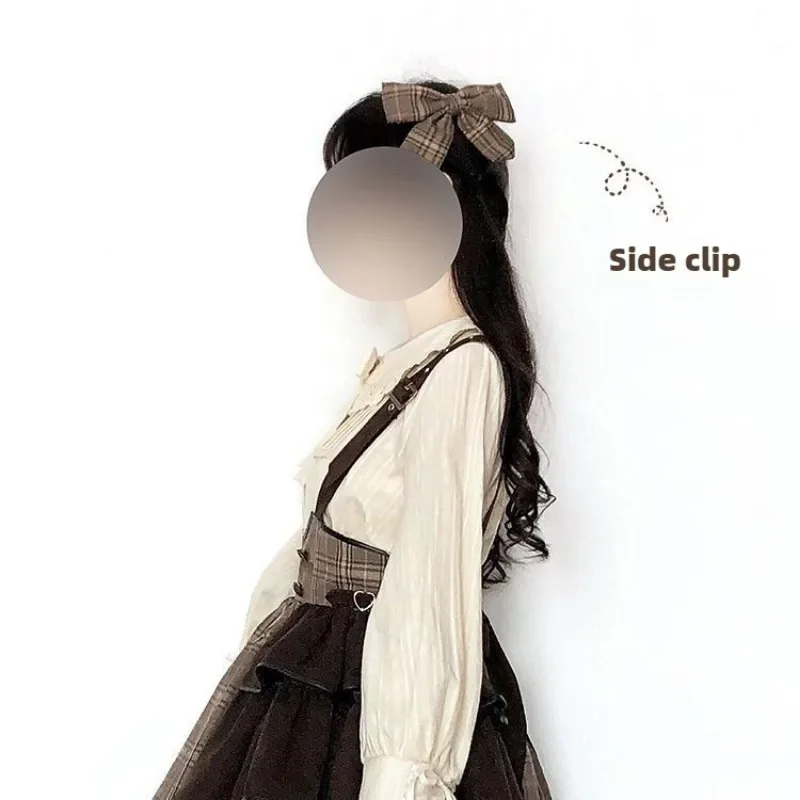 MAGOGO Original Autumn Vintage Lolita Plaid Cloak Women Little Detective SK Matching Small Items Bow Edge Clip Hair Accessories