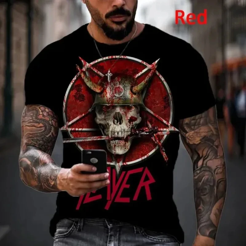 Hot Heavy Metal Rock Band Slayer 3D Printed Men\'s T-shirts Summer Hip Hop Trendy Cool Short Sleeve Tees Top Oversized Streetwear