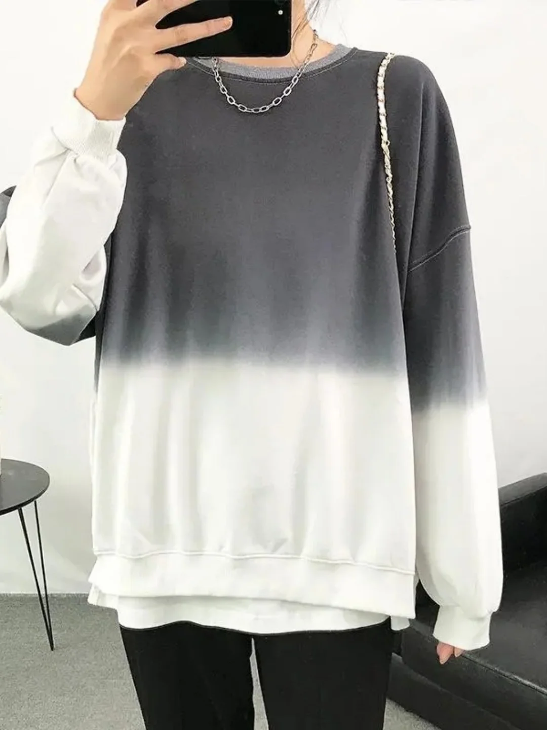 plus Size Women's Gradient Dyed Sweatshirt Loose Long Sleeve Casual Style Comfortable Fit Autumn Winter Fashion Top