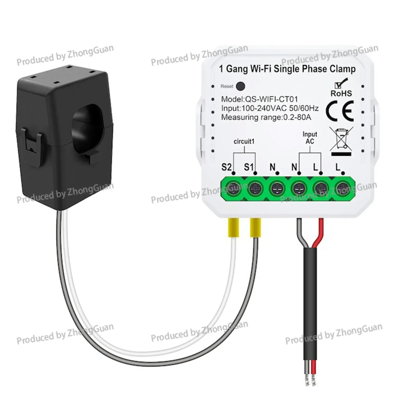 WiFi Wireless Clamp‑On CT Current Transformer Sensor for Solar Power Monitoring