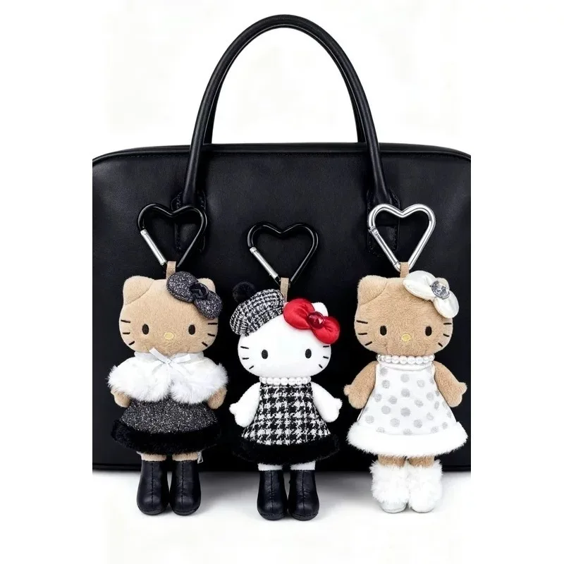 جديد سانريو لطيف طويل أرجل الجلد الداكن سيدة كيتي ألعاب من نسيج مخملي سلاسل المفاتيح الشتاء التفاف كيتي القط قلادة صغيرة أنيمي بلوشي دمية هدية