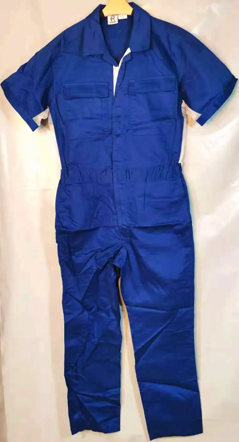 メンズ夏用半袖オーバーオール通気性カジュアル作業服自動車修理ユニフォーム綿ポリエステル混紡ワークスーツ