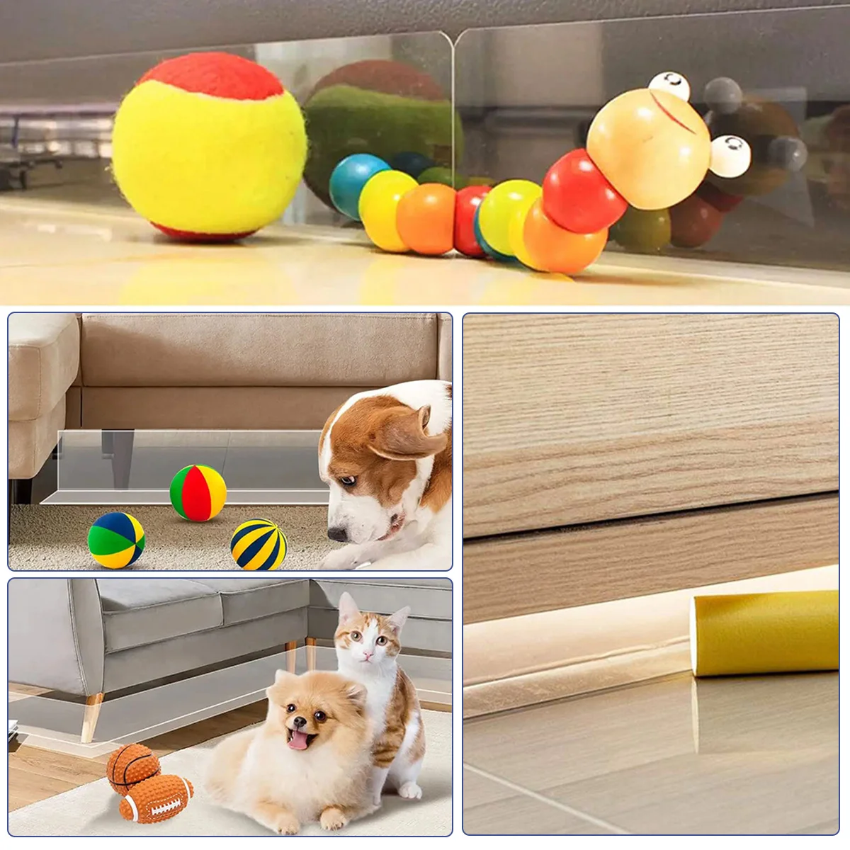 8Pcs Clear Under Couch Blocker L-Shape Pet Barrier Blocker PVC Transparent Waterproof Toy Blocker for Furniture Bed Sofa