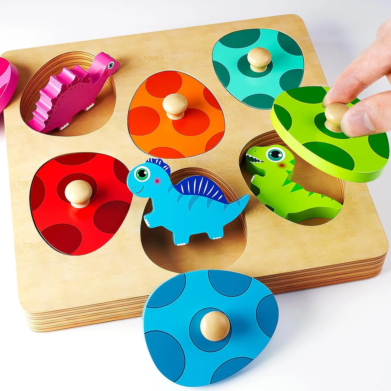 Wooden Puzzles for Toddlers Montessori Toys Dinosaur Match Eggs Peg Puzzles Preschool Learning Toys for Toddlers Birthday Gifts