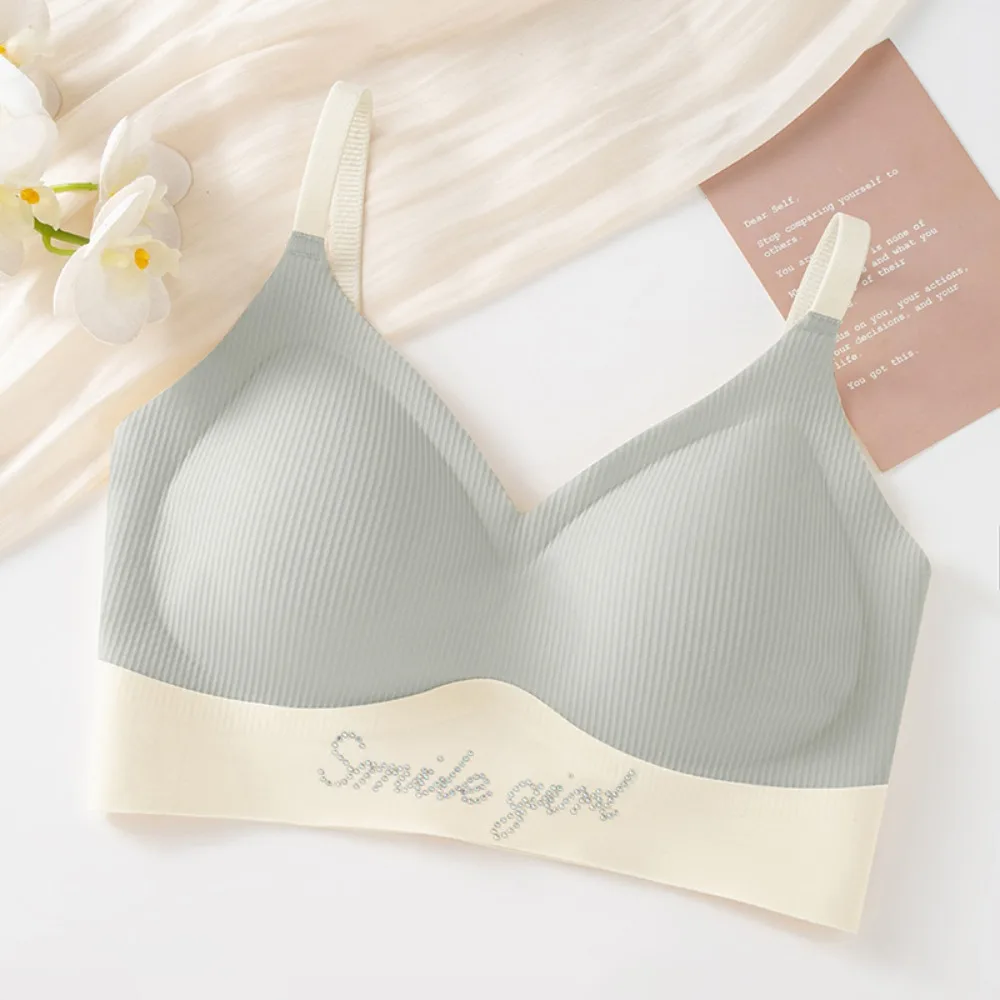 

English Letter Wireless Deep V Bra Close-fitting Shockproof Brassiere for Women Gathered Breasts Lingerie Seamless Bras