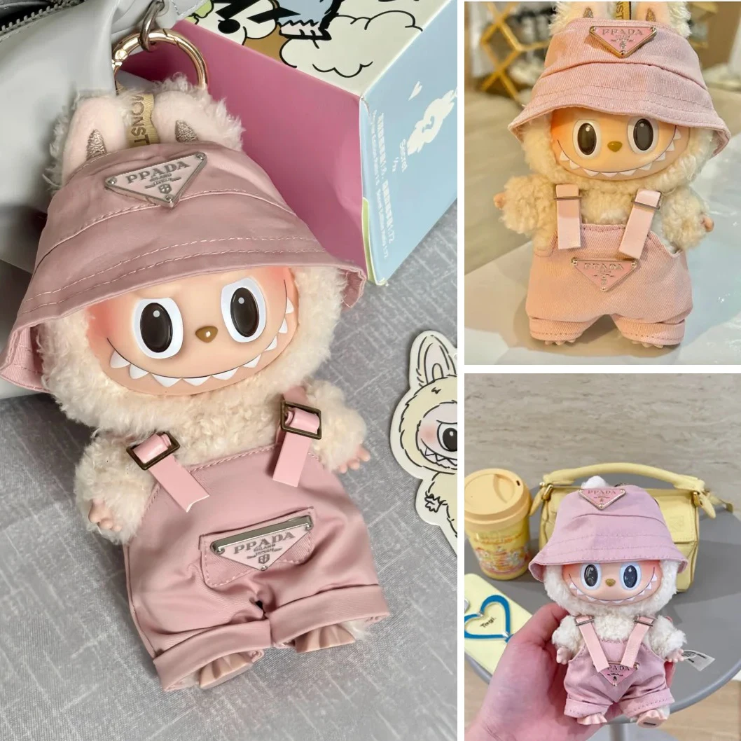 Para Mini muñeca Labubus, ropa de lujo, traje, sombrero, ropa para muñeca Labubu II, conjunto de pantalones con correa, juego de fiesta sentado, accesorios de juguetes