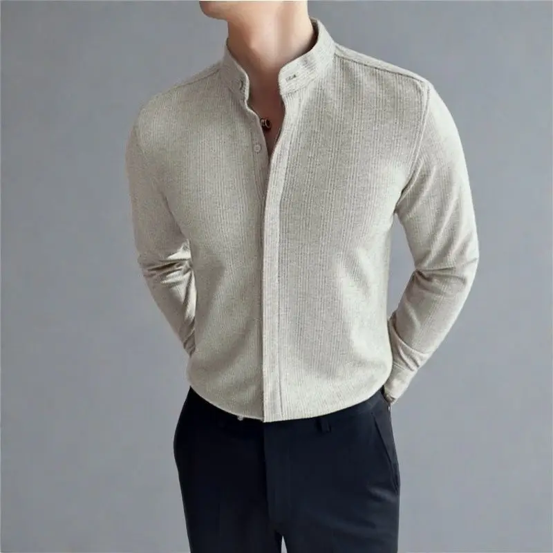 Men's Woolen Long-sleeved Shirt Warm Autumn and Winter Large Size Slim Light Luxury Versatile Handsome Shirt