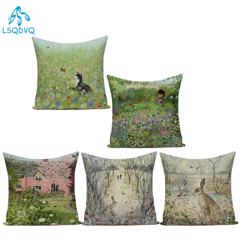 Cute Cartoon Lovely Animals Horse Rabbit Deer Flower Polyester Decorative Pillows Cushion Cover For Living Room Almofadas