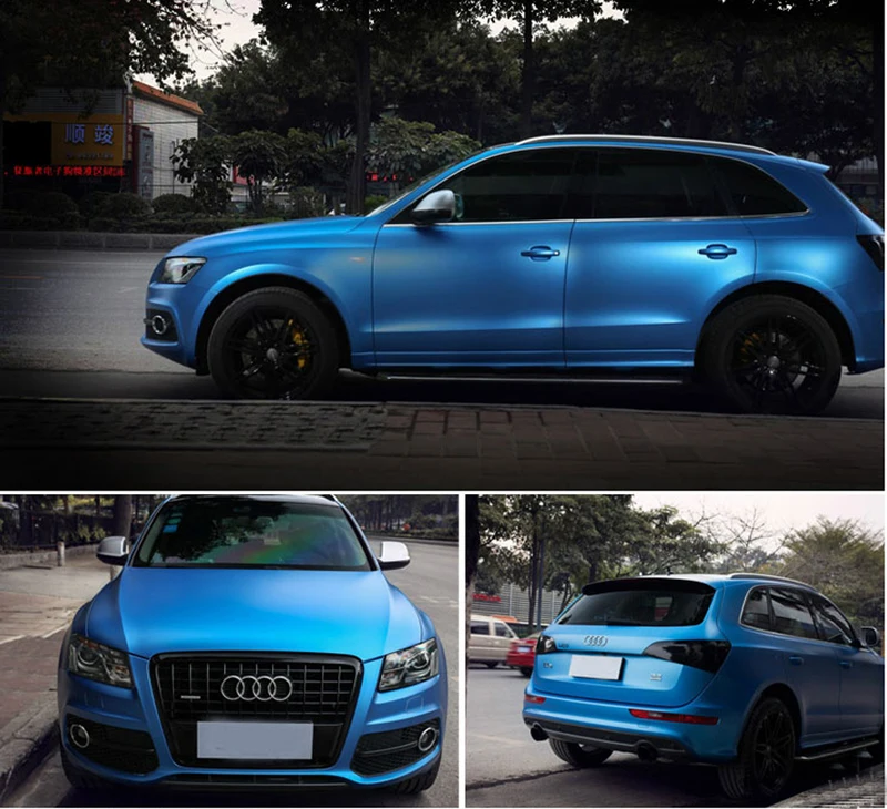 Metallic Blue Chrome Vinyl Wrap Stretch DIY Air-Release Adhesive Decal Film Car Wrapping Foil Roll