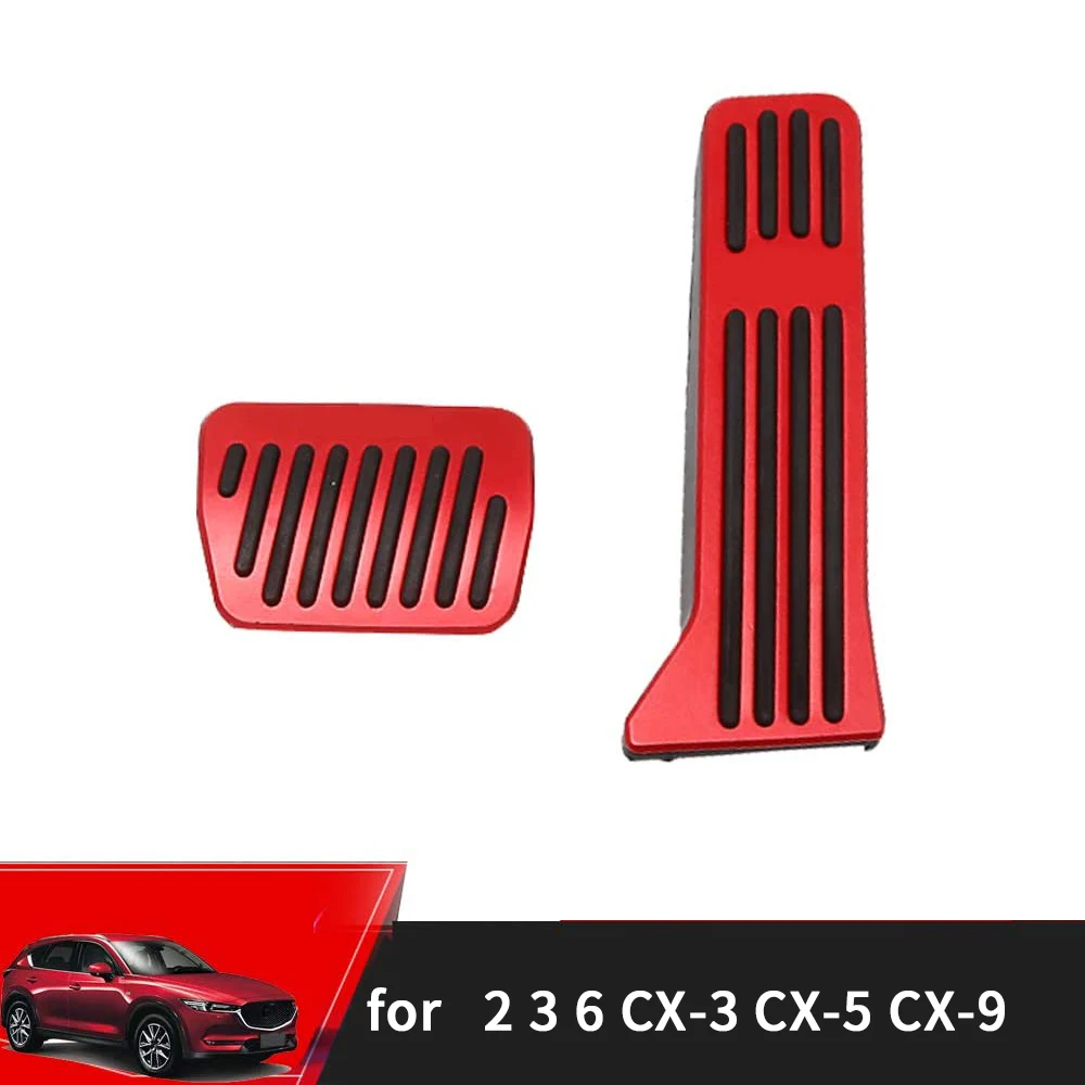 Aluminium Alloy No Drilling Accelerator Pedal Covers,Brake Foot Pedal Pads 2 Pcs(Red) for Mazda 2 3 6 CX-3 CX-5