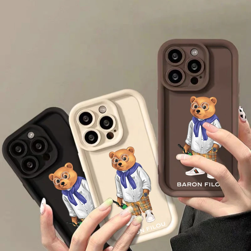 Fashion Baron Filou Bear Case for iPhone Silicone Phone Cover 15 14 13 12 11 Pro Mini 7 8 Se Plus Xr X Xs Max Frosted funda