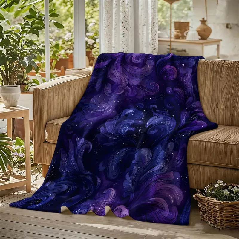 Celestial Baroque Swirl Flannel Blanket Perfect for Sofa Office Bed Travel Sleep Read Relax Camping Four Season Use