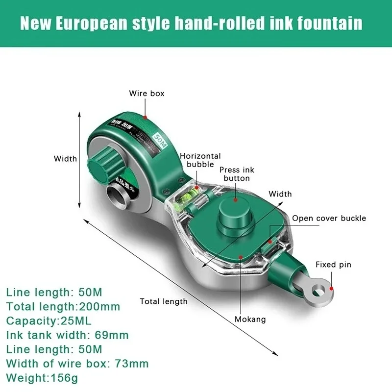 Woodworking Tool Carpenter Manual Ink Marker Scriber With 50M Chalk Lines Professional Wood Working Scriber Drawing Line Marker