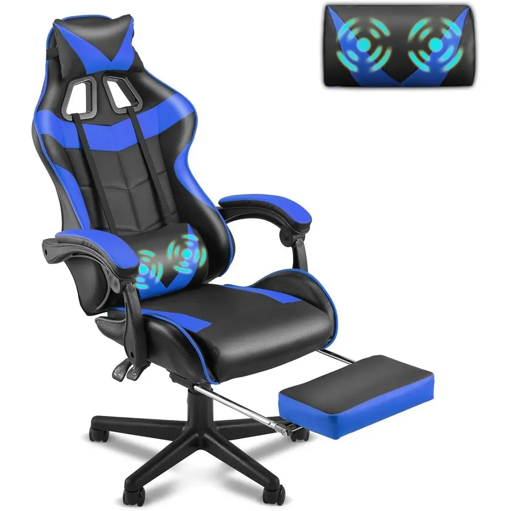 Ergonomic Blue Gaming Chair with Height and Lumbar Support, Reclining Office Chair